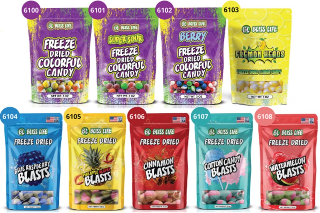 Brightly packaged Bliss Freeze Dried Candy, the viral crunchy snack sensation used for high-energy school fundraising.
