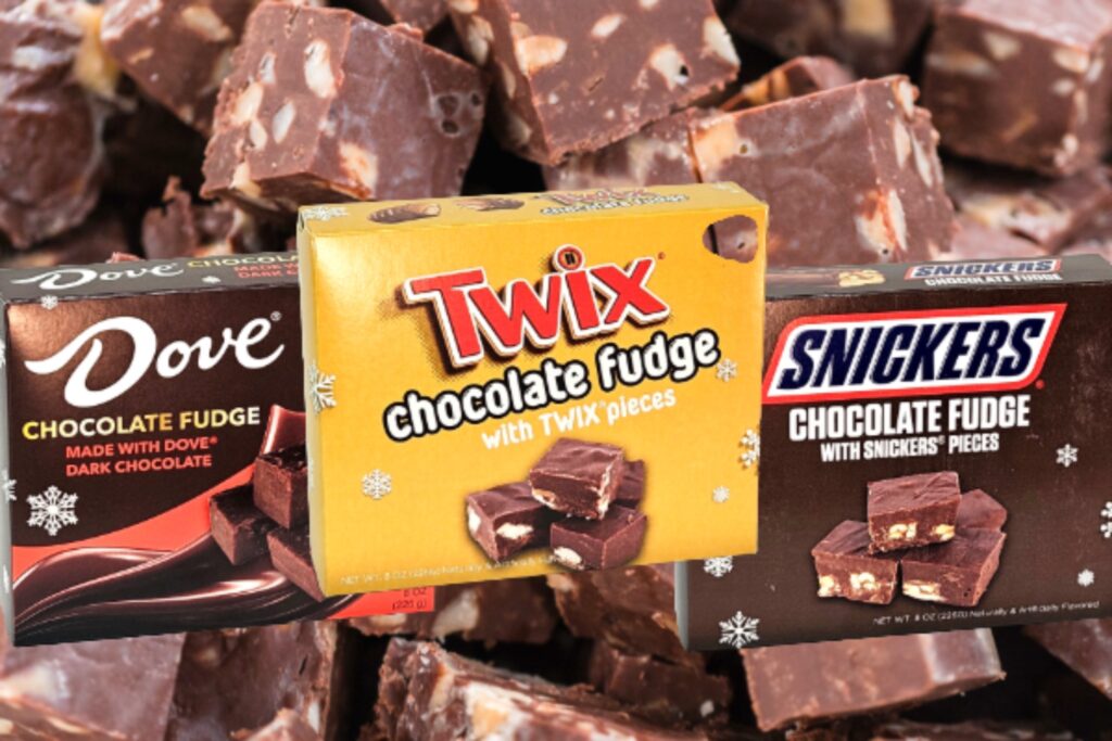 Handcrafted gourmet fudge infused with pieces of Snickers, Twix, and Dove chocolate for a premium fundraising treat.