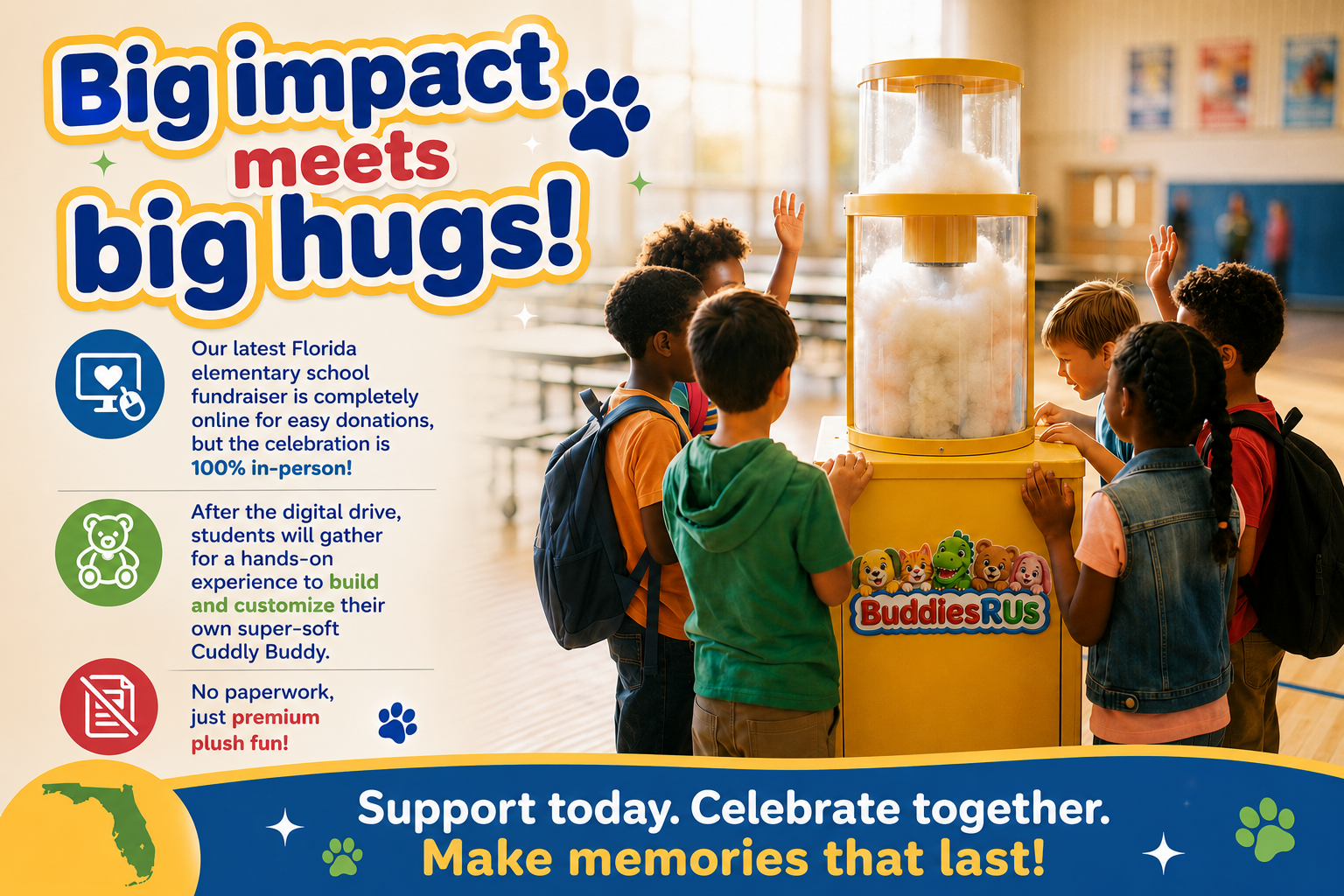 BuddiesRUs Build-A-Buddy machine at school for virtual stuffed animal fundraiser