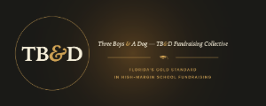 TB&D Three Boys & A Dog logo representing a Florida-based school fundraising collective focused on higher-profit fundraising programs for schools and organizations.