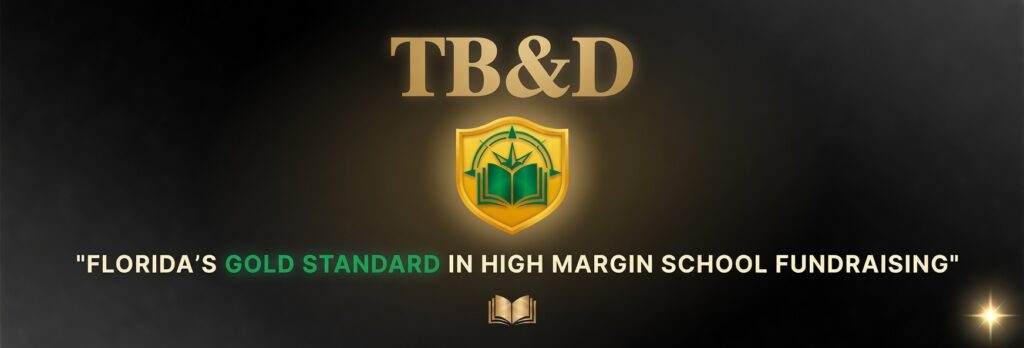 TB&D Three Boys & A Dog logo representing a Florida-based school fundraising collective focused on higher-profit fundraising programs for schools and organizations.